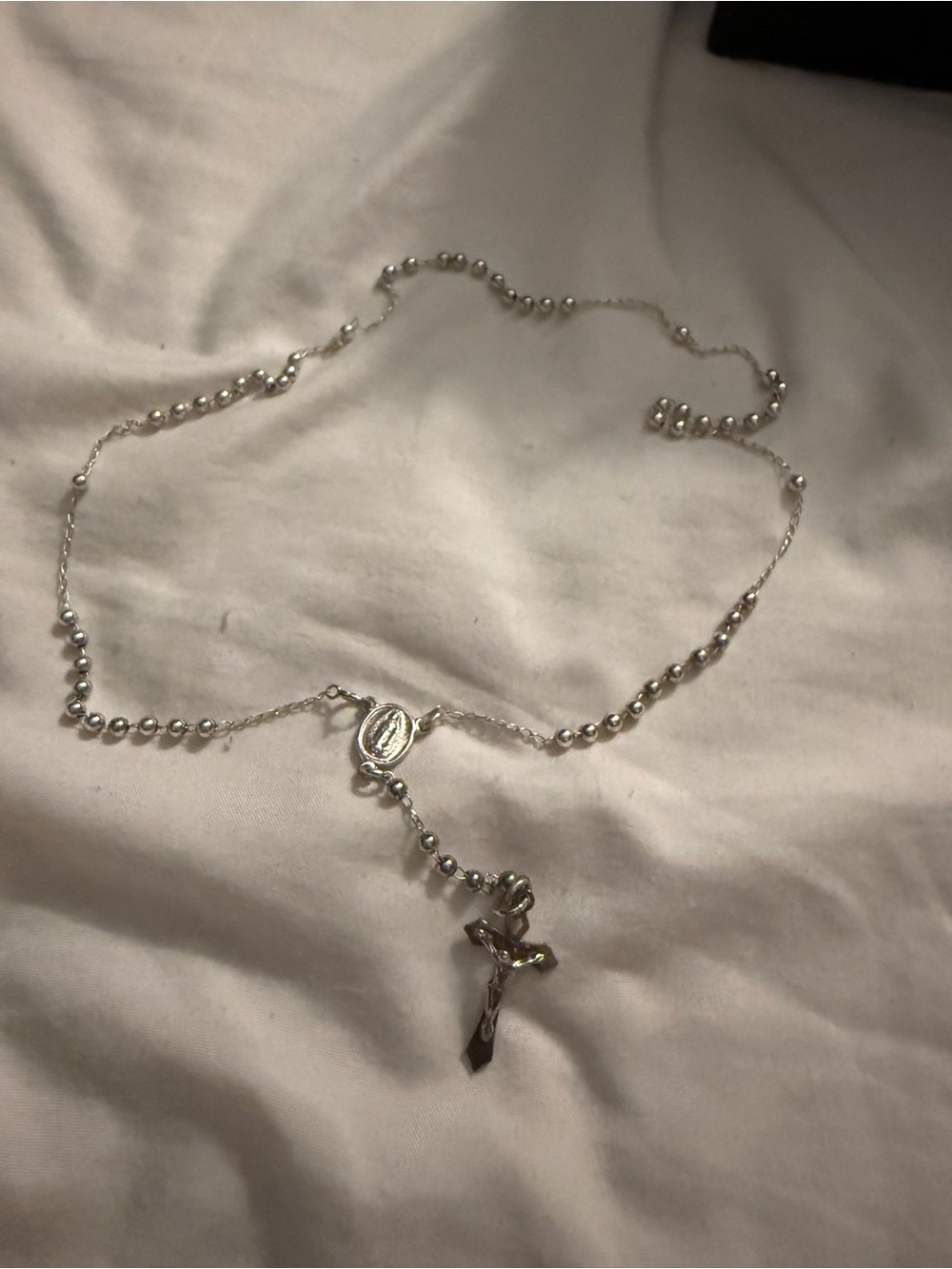 Zales Silver Rosary Necklace with Crucifix Pendant